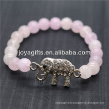 Vente en gros Diamante Elephant With 8MM Semi Precious Stone Stretch Bracelet